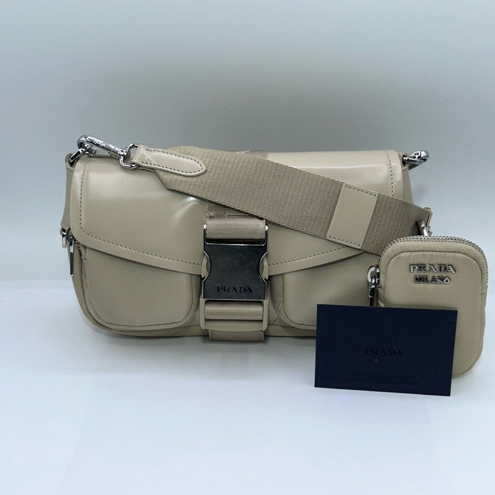 Prada Tessuto Nylon/Patent Leather Logo Buckle Crossbody Bag - 1BD295
